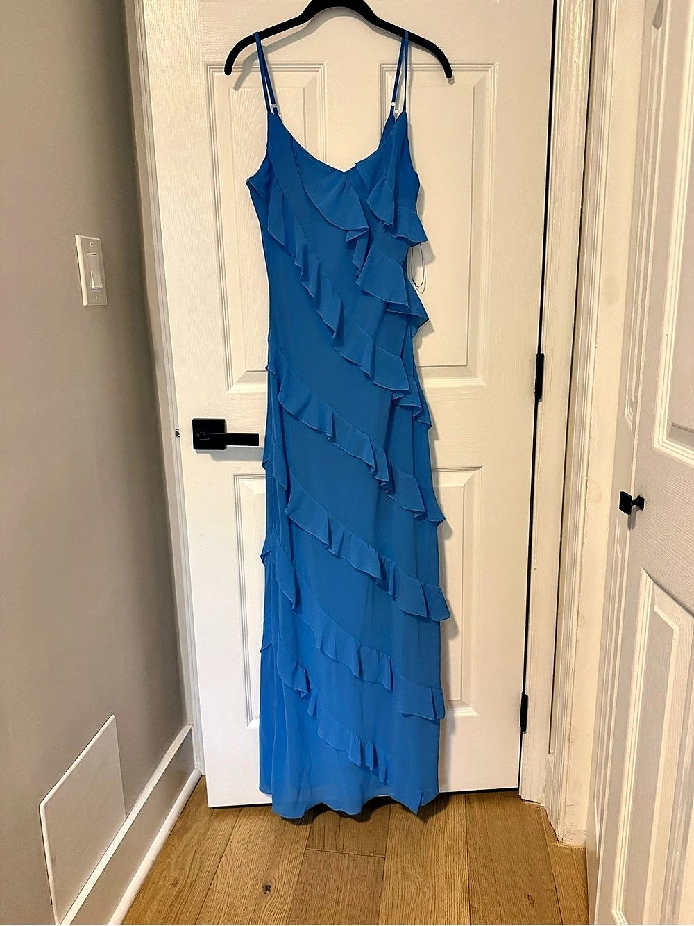 Petal and Pup Light Blue Asymmetrical Ruffled Maxi Dress